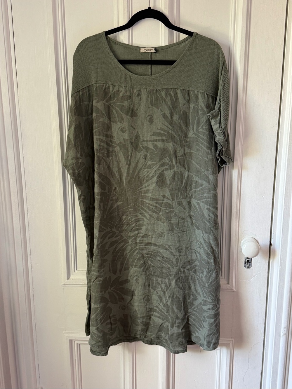 Women’s Lungo L’arno Made in Italy Leaf Print Linen Short Sleeve Dress Size 1X
